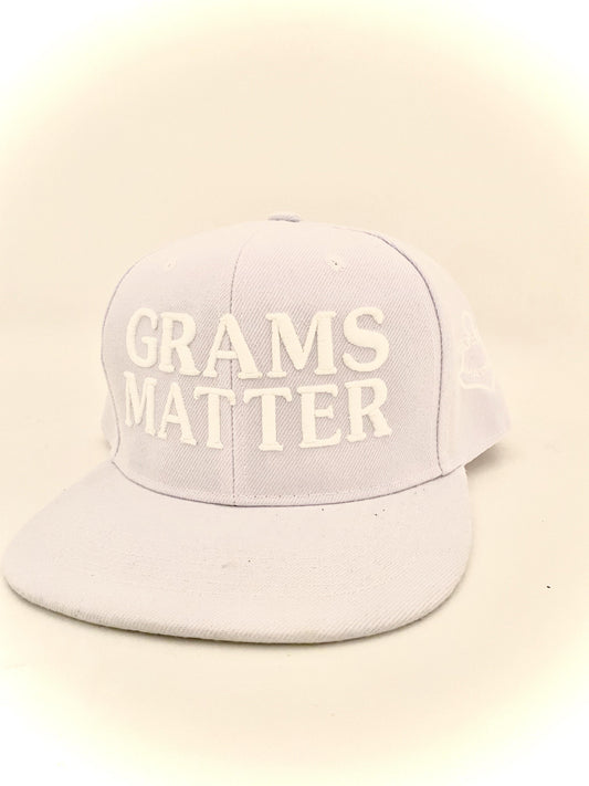 White/White Snapback Hats - Grams Matter