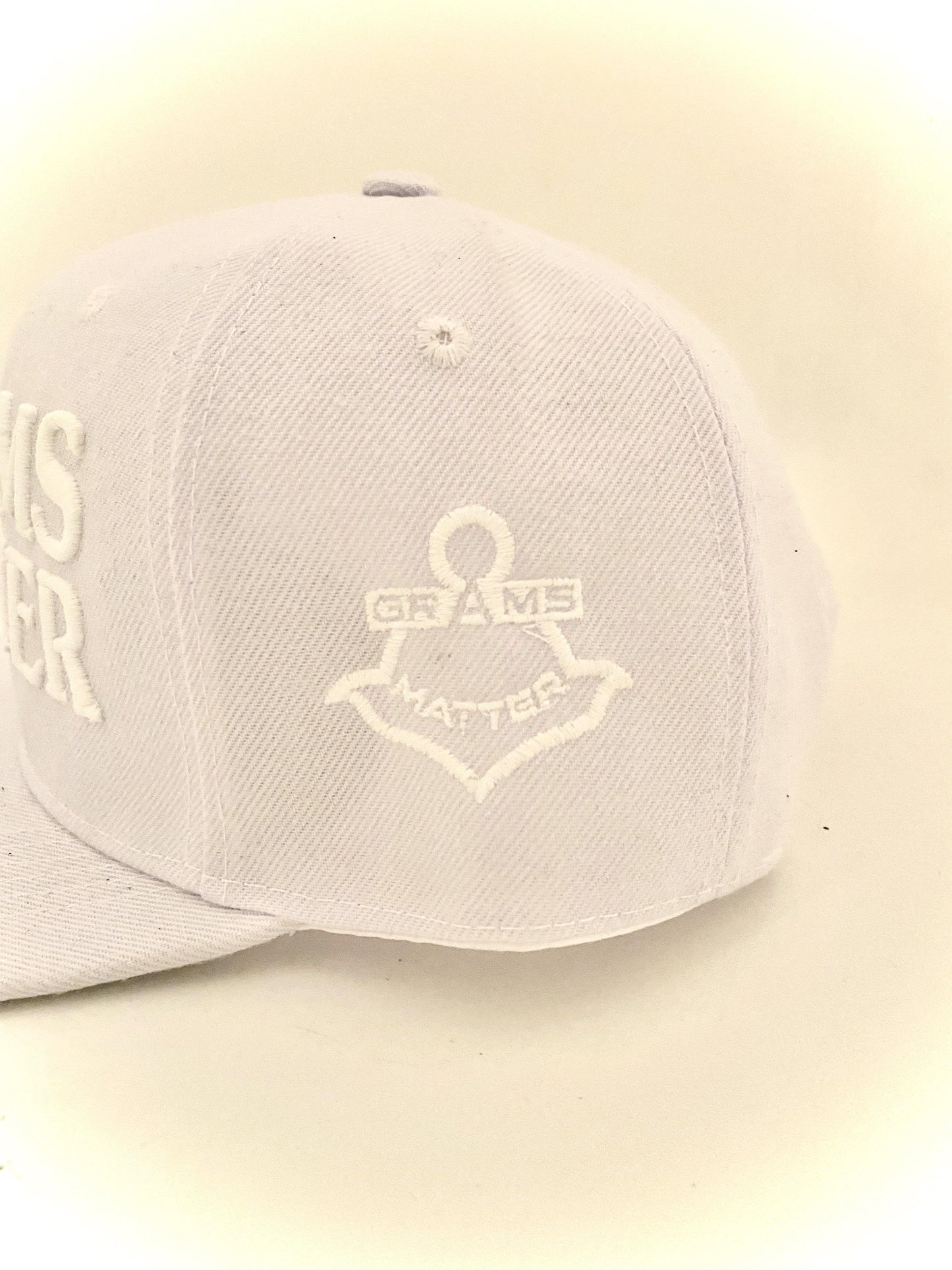 White/White Snapback Hats - Grams Matter
