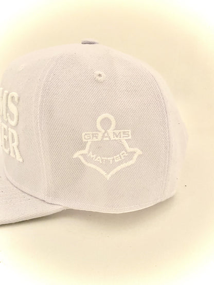 White/White Snapback Hats - Grams Matter