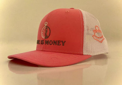 Time is Money Pink/White mesh Snapback Hats - Grams Matter